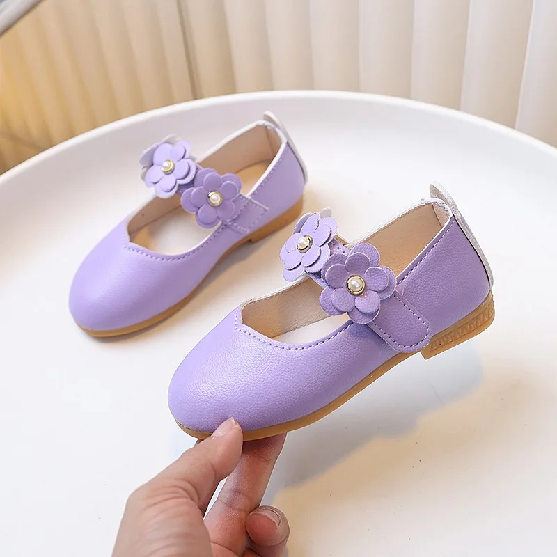 Spring Autumn Girl Floral Decoration Soft-soled Bean Princess Shoes Kids Mary Jane Buckle Loafers Children School Etiquette Shoe