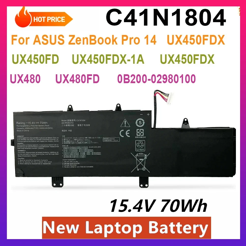 NEW C41N1804 0B200-02980100 Laptop Battery For ASUS ZenBook Pro 14 UX450FDX UX450FD UX450FDX-1A UX450FDX UX480 UX480FD 70WH