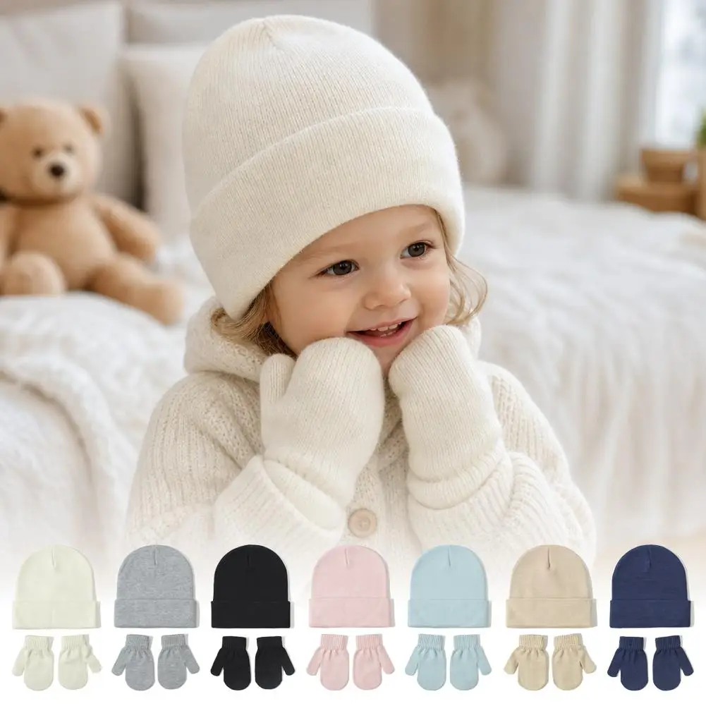 Baby Beanie Hat Gloves Set, Kids Winter Warm Knitted Hat with Gloves,Toddler Soft Beanie for Little Boys Little Girls 2-5 Years
