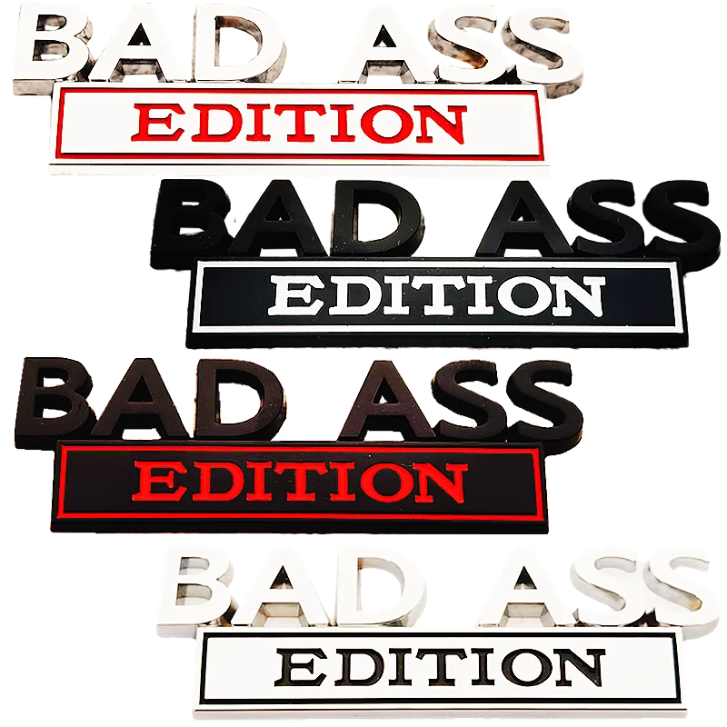 BAD ASS Edition Metal Car Stickers Applicable to Car Fender, Bumper, Rear Window and Full Body Outline BAD ASS Logo Metal Badge