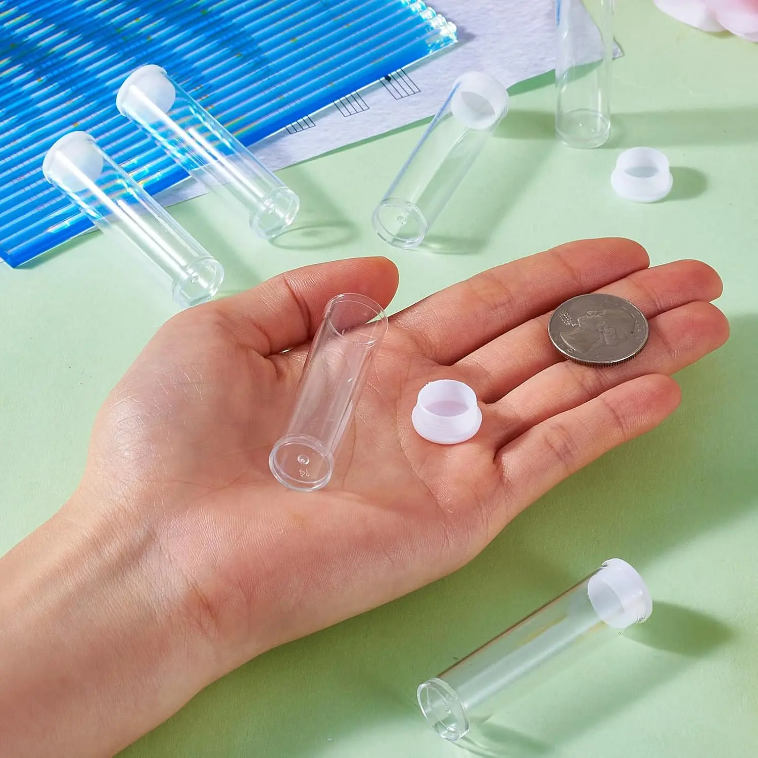 100Pcs Transparent Clear Plastic Small Empty Storage Tubes Bead Container Set Test Bottles Organizers Boxes with Lid 0.59x2.36''