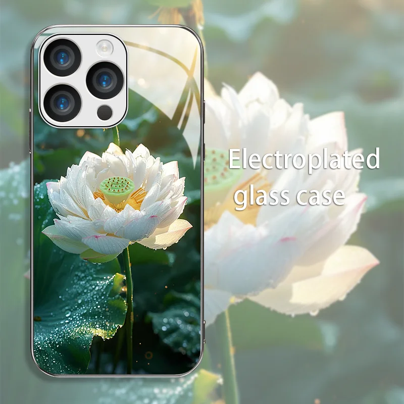 

Gardenia dew pattern electroplated glass phone case, suitable for iPhone 17, 16, 15, 14, 13, 12, 11, etc.