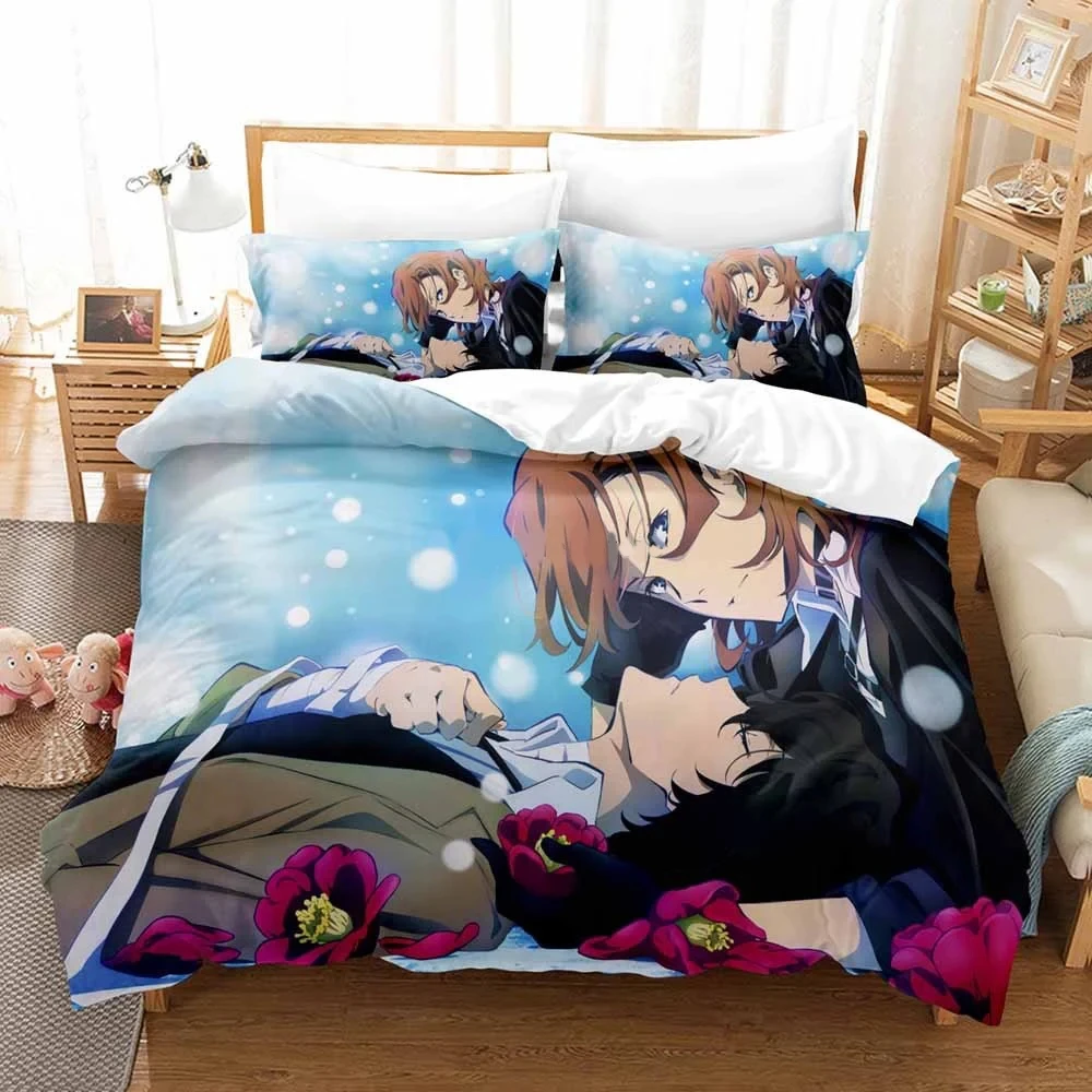 Juego de cama con estampado 3D de Anime Bungo Stray Dogs para niños y niñas, funda nórdica tamaño doble Queen King, funda de almohada, dormitorio para niños y adultos