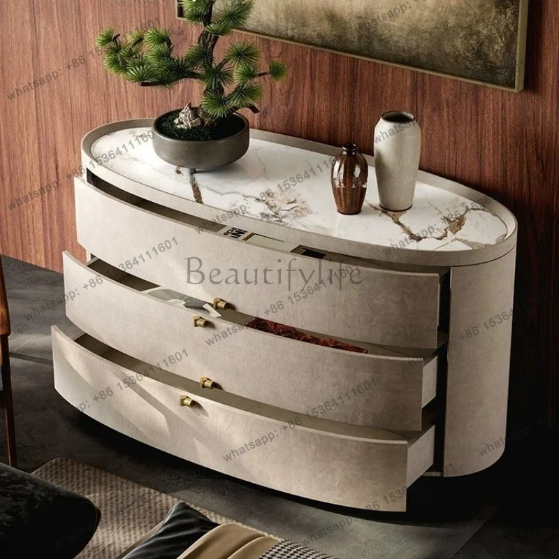 LDHome Italian Light Luxury Porch Cabinet Living Room Modern Simple Dining Side Cabinet Decorative Storage Marble Drawer