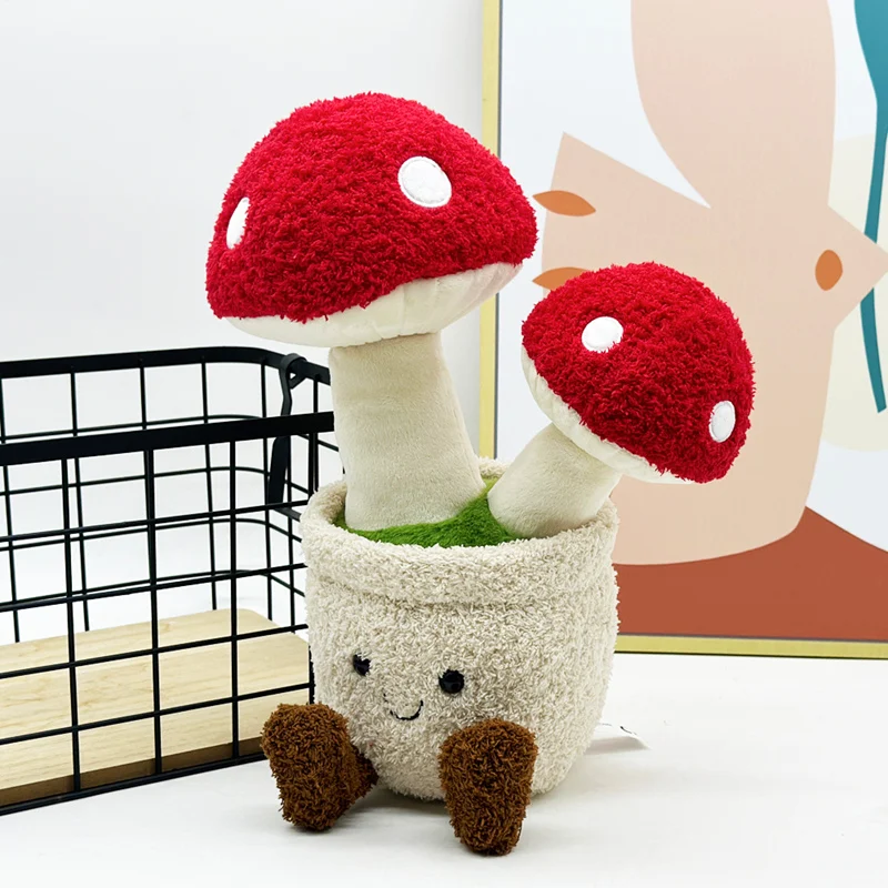 30cm kawaii simulação cogumelo realista brinquedo de pelúcia recheado vasos plantas vermelho bonito babys conforto bonecas para meninas presentes decoração