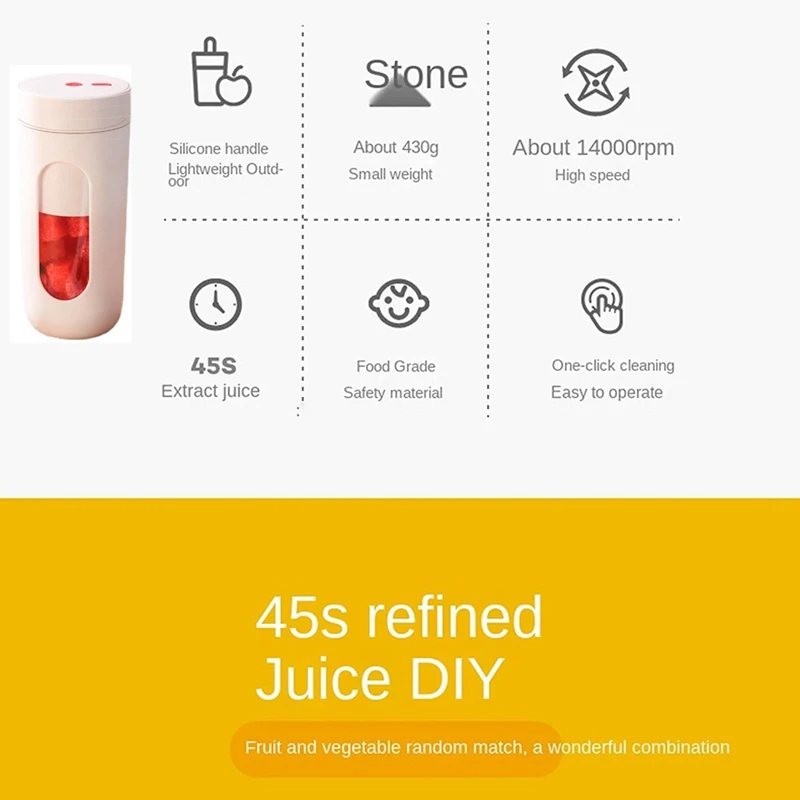 Juicer listrik portabel, USB tanpa kabel pengisian Blender Mini ekstraktor buah mesin pembuat jus 300ML