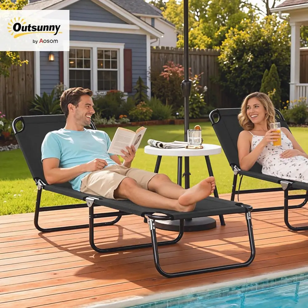 olding Chaise Lounge Pool Chairs, Outdoor Sun Tanning Chairs with 5-Level Reclining Back, Steel e or Beach, Yard, Patio, Black