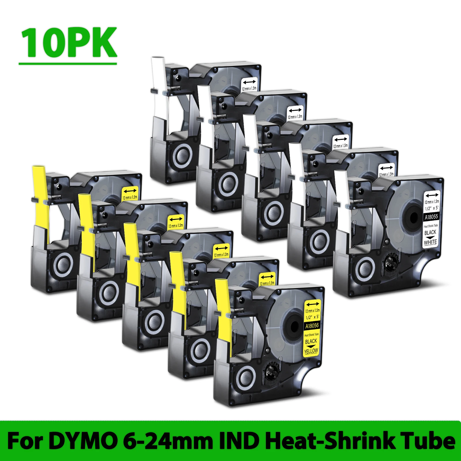 

3/5/10PK Industrial Labels Compatible for DYMO IND Heat-Shrink Tube 18055 18056 6-24mm Cable Label For Dymo Rhino 1000 4200 5000