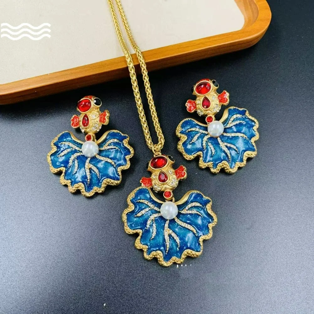 

Statement New Chinese Style Palace Style Koi Earrings Necklace Set Design Retro Carp Earrings Medieval Niche Jewelry Sets