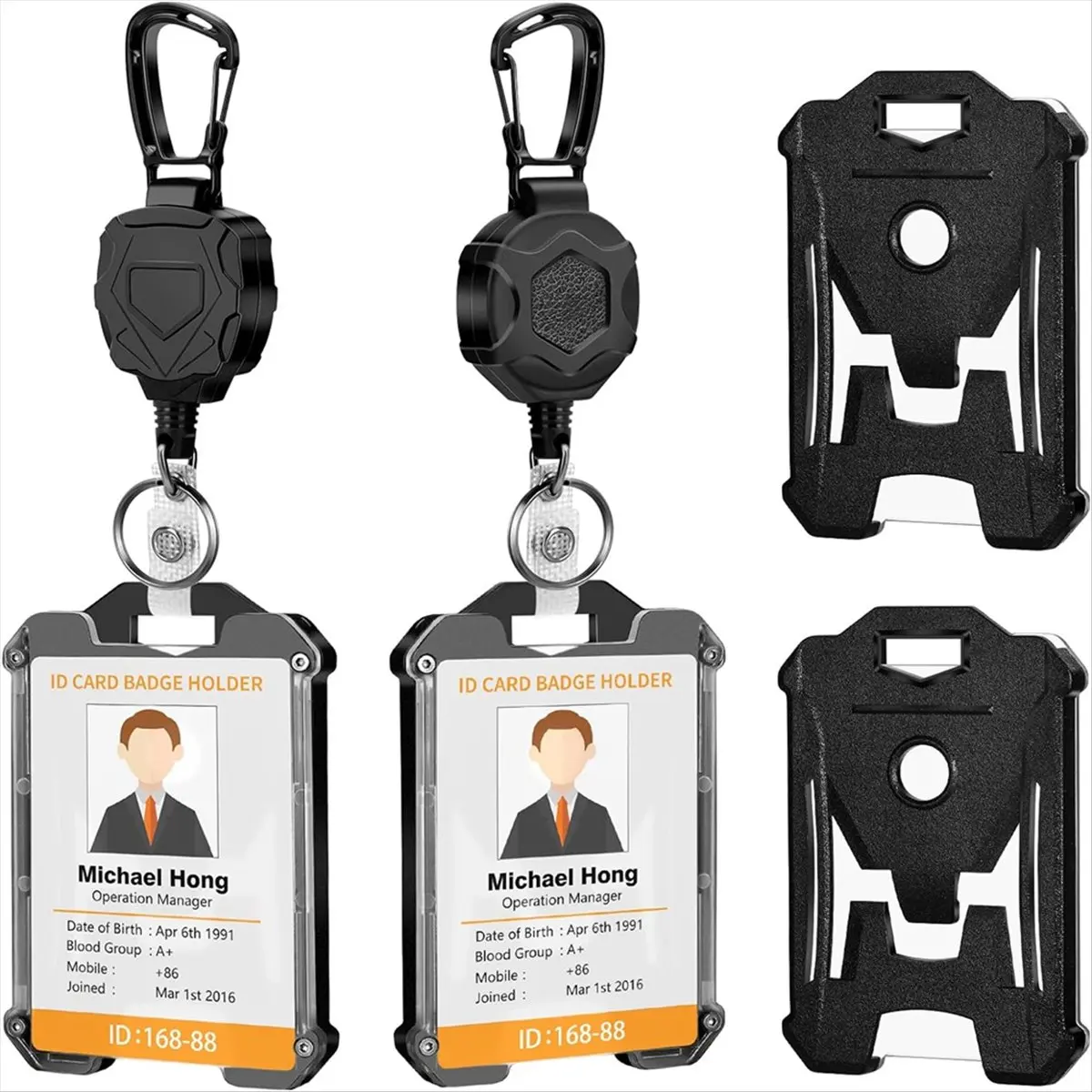 HITL 2 Pack Retractable Badge Holder,Heavy Duty Badge Reel Keychain with ID Card Holder, Retractable Lanyard Keychain