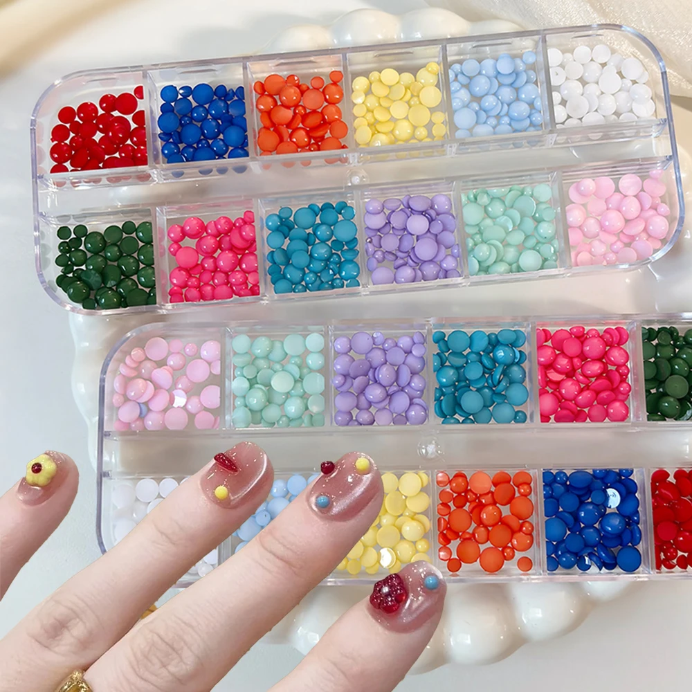 

12Colors/box Y2K Dopamine Beads Nail Charms 3D Resin Resin Crystal Bubble Beads Nail Rhinestones Candy Color Nail Decor Supplies