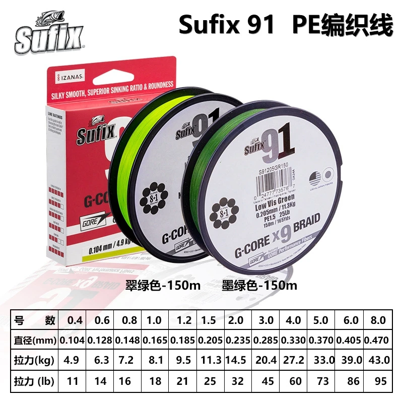 2023 NEW Original SUFIX 91 Fishing Line X9 Braided PE Line 150m 14lb-95lb UPGRADE Multifilament  SEA Fishing Line