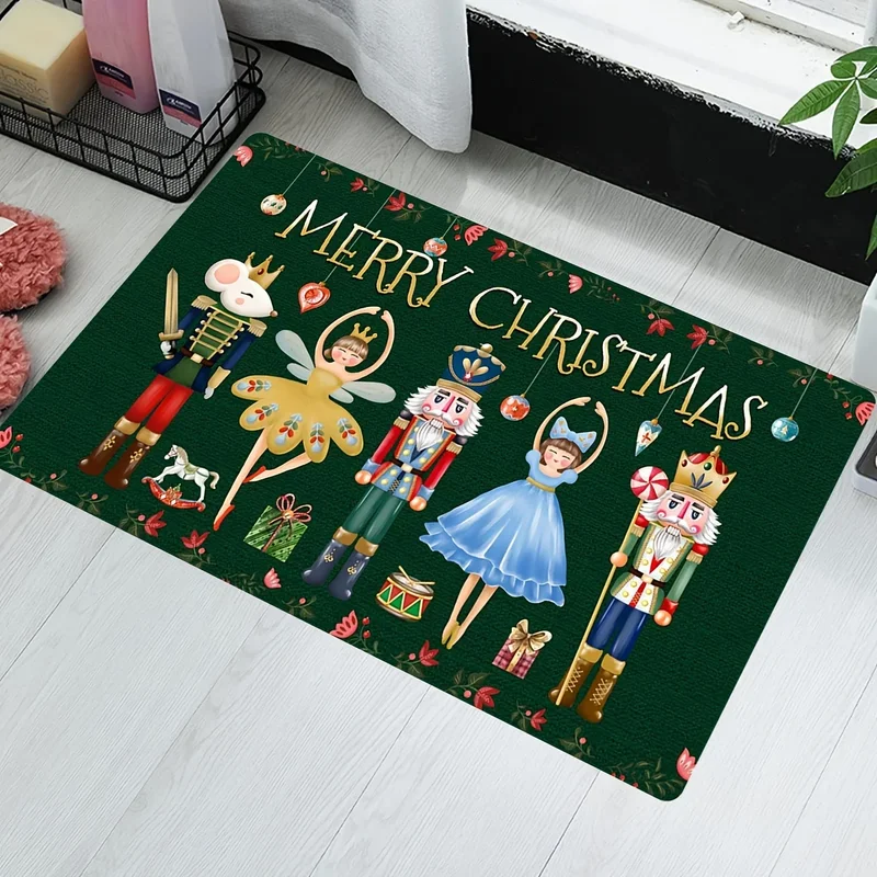 VIKAMA Nutcracker Ballerina Christmas Door Mat Xmas Print Entryway Rug Non Slip For Front Door Indoor Outdoor Decor