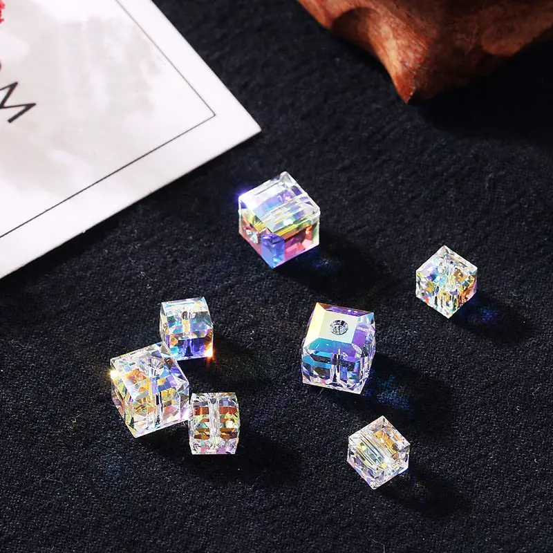 4/6/8/mm colorful crystal square beads glass DIY jewelry accessories handmade hair accessories beaded material 50PCS