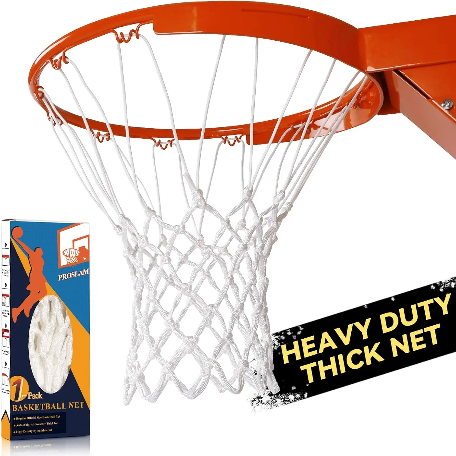 

Heavy Duty Basketball Net Replacement, All-Weather Anti-Whip, 12 Loops for Standard Rims