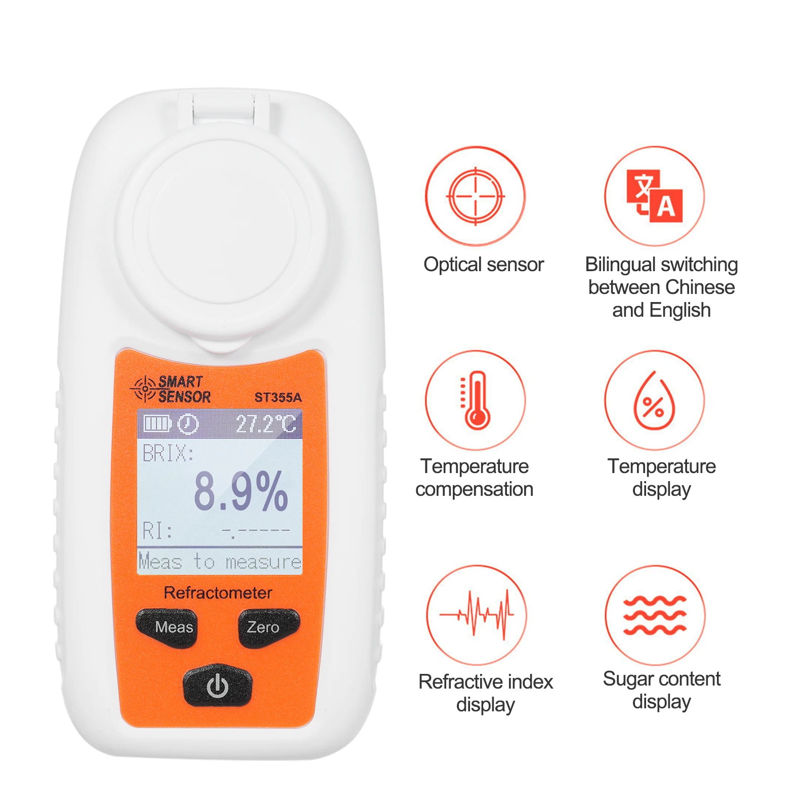 ST355A LCD cyfrowy refraktometr 0-55% Brix przenośny refraktometr miodu ATC Tester procent cukru detektor stężenia cukru