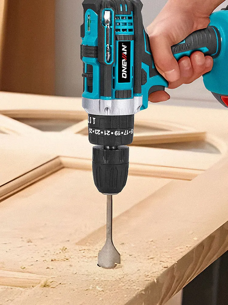 ONEVAN 25+3 Drehmoment-Elektroschlagbohrmaschine, kabellos, tragbar, 2 Gänge, Schraubendreher, Holzbearbeitungs-Elektrowerkzeug für Makita 18V Akku
