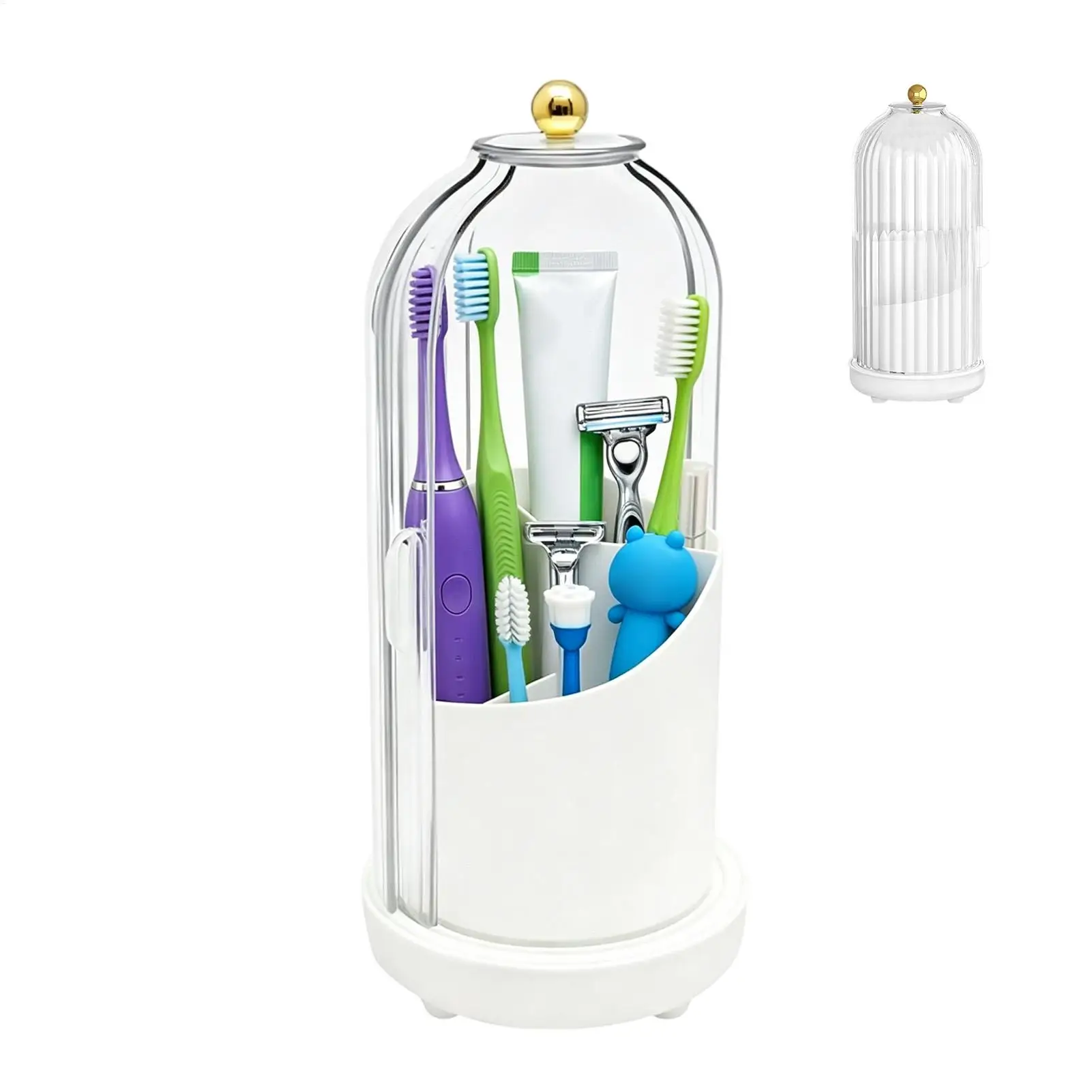 Enclosed Toothbrush Holder Rotating Waterproof Organizer Sink Tooth Brush Toothpaste Holder For Cosmetics Brush Lipsticks Pen