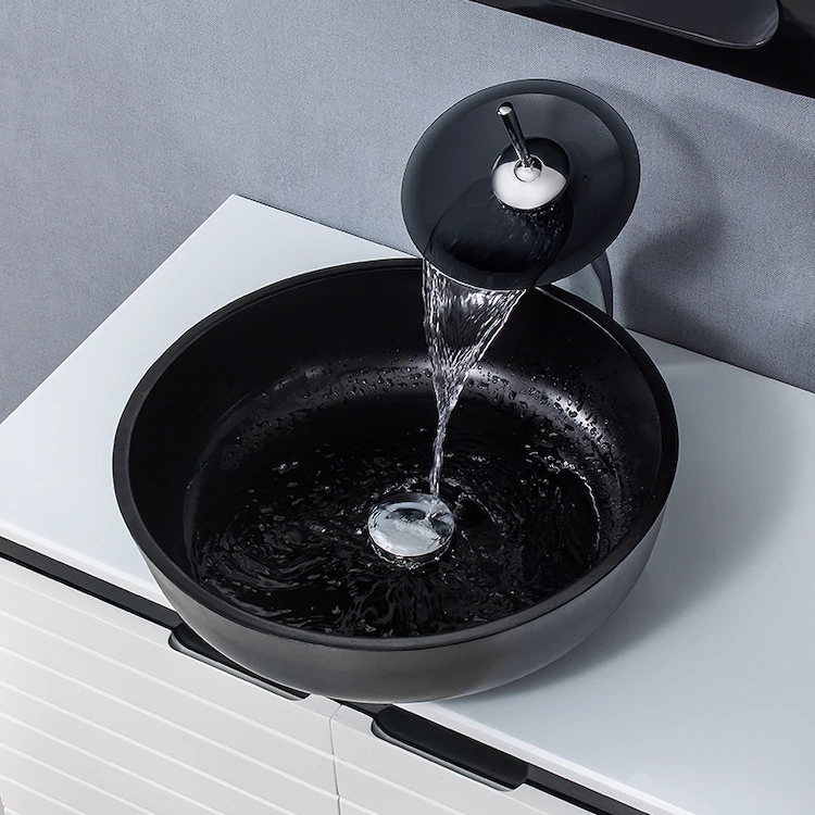 Nordic bathroom tempered glass wash basin Modern minimalist tabletop basin Art wash basin Home pure black