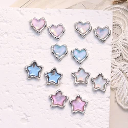 10Pcs Luxury Alloy Love Heart Star Nail Art Charms 3D Metal Edging Mocha Colour Nail Jewelry Decoration DIY Manicure Accessories