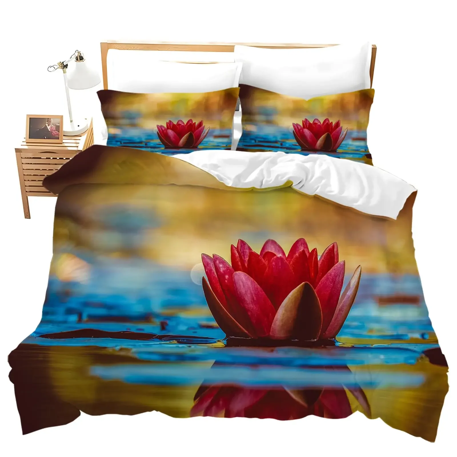 Flourishing Calla Lilies,Flower Duvet Cover Set, Decor 3 Piece Bedding Set with 2 Pillow Shams, Queen Size, Green White Yellow