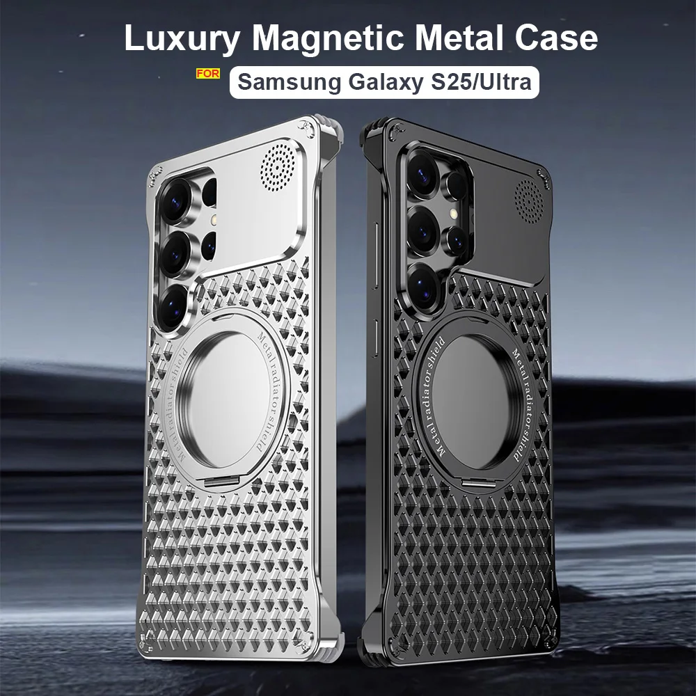 

Роскошный чехол из алюминиевого сплава для ароматерапии с охлаждающим рассеиванием тепла для Samsung Galaxy S25 Ultra Magsafe с магнитным кольцом-подставкой