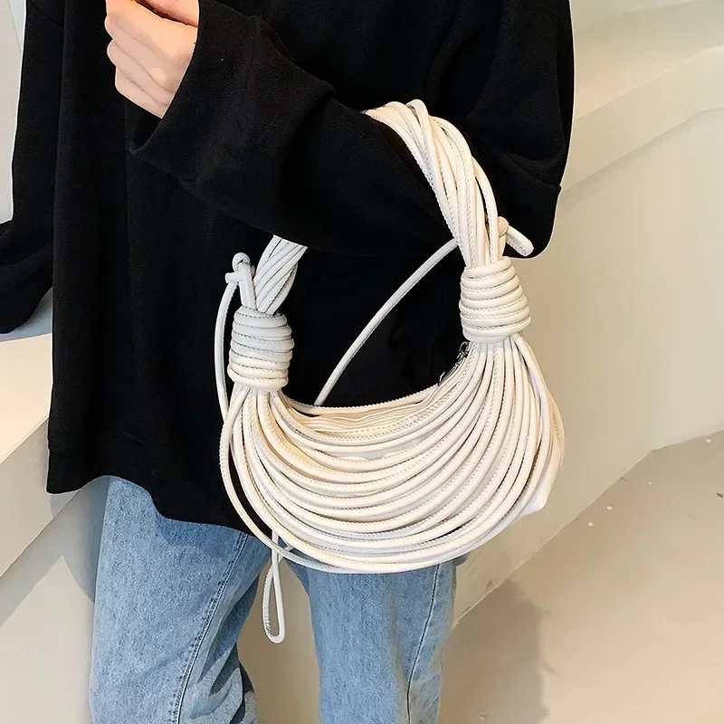 2024 Luxury Women Handbags Designer Brand Handwoven Noodle Bag Rope Knotted Pulled Hobo Half-Moon Bag Green White Evening Clutch