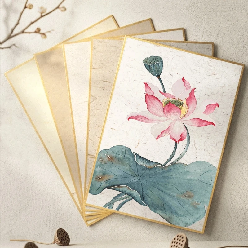 Thick A4 Handmade Edge Xuan Paper Cards Cooked Half Raw Half Cooked Rice Paper Mica Coated for Painting Calligraphy Art Supply