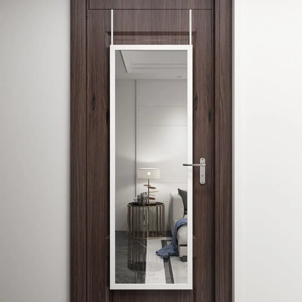 

48" x 16" Over The Door ull Length Mirror Wall Mounted Hanging with 2 Metal Hangers or Bedroom Living Room Bathroom White