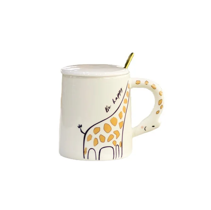 420ml elefante giraffa tazza d\'acqua in ceramica coppia Home Office tazza da tè al latte con coperchio cucchiaio scatola dei colori regalo