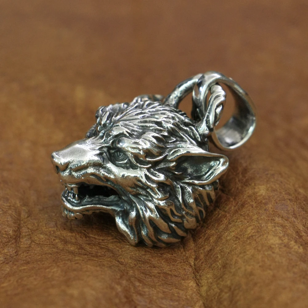 LINSION 925 Sterling Silver Wolf Pendant High Details Biker Punk Jewelry TA194 BZ
