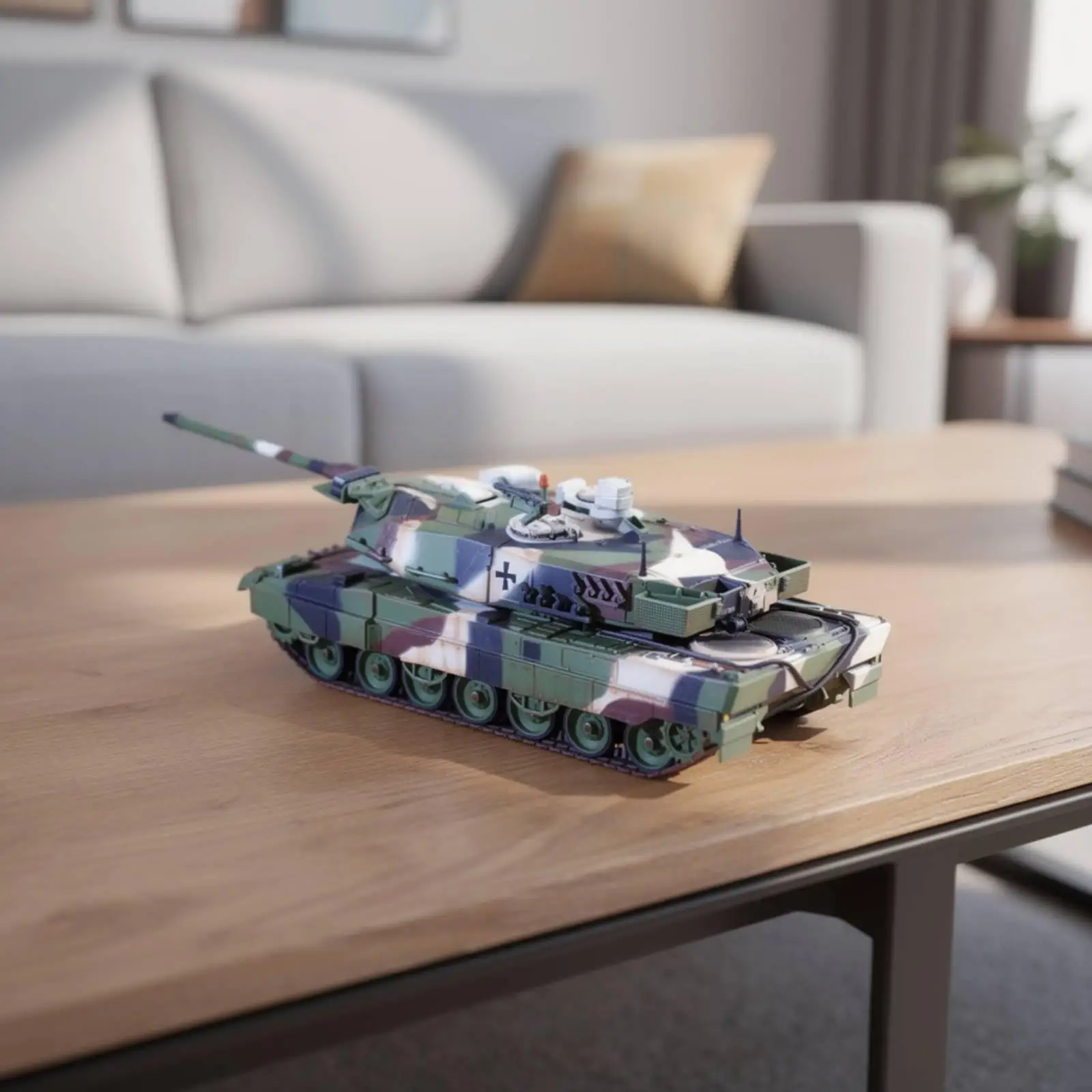 Diecast Alloy Leopard 2A6 Tank Replica with Multi Tone Camo Paint for Desk Shelf Miniature Battle Collection Gift