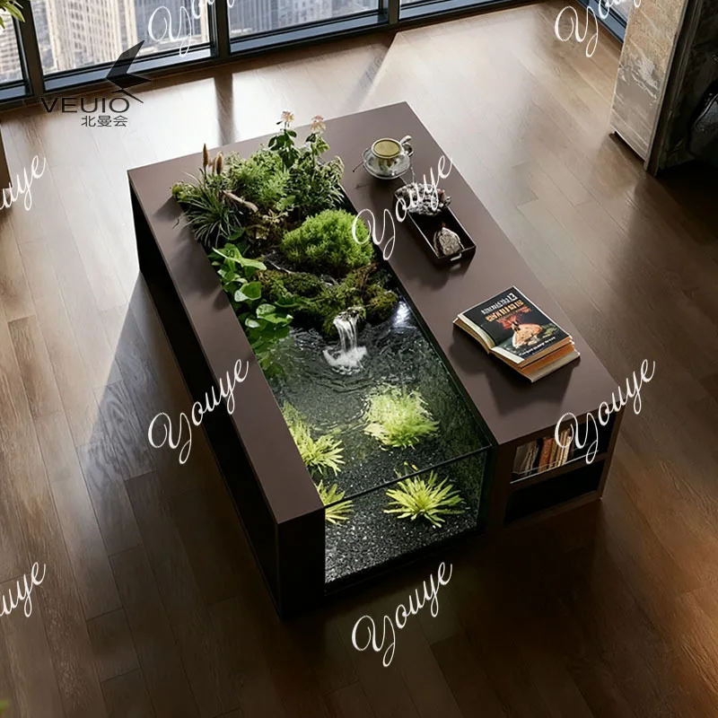 Y Stainless steel metal glass fish tank balcony ecological swamp circulating water filter fish pond flowing water landscape
