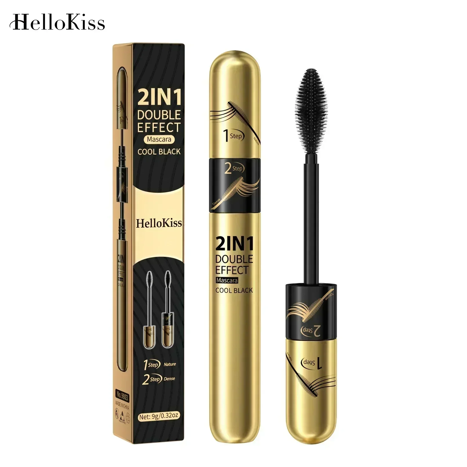 HelloKiss Doppelseitige Wimperntusche, verlängert lockige, schlanke Wimpern, langlebig, wasserfest, schnell trocknend, professionelle 2-in-1-Wimperntusche, 9 g