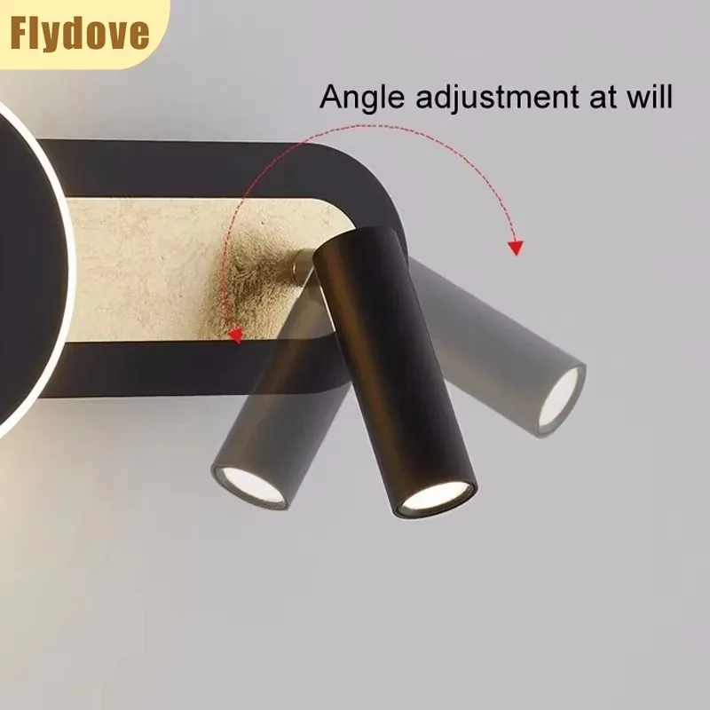 Bedroom LED Creative Warm Corridor Bedside Background Wall Light with Switch Rotatable Spotlight Indoor Decorative Wall Light