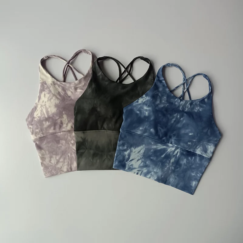 Tie-Dye Sportunterwäsche für Frauen Stoßfester Stoßdämpfender Lauf-BH mit Schönheitsrücken-Weste, Push-up-BH, Fitnessanzug, Yoga-Anzug – Detail 2