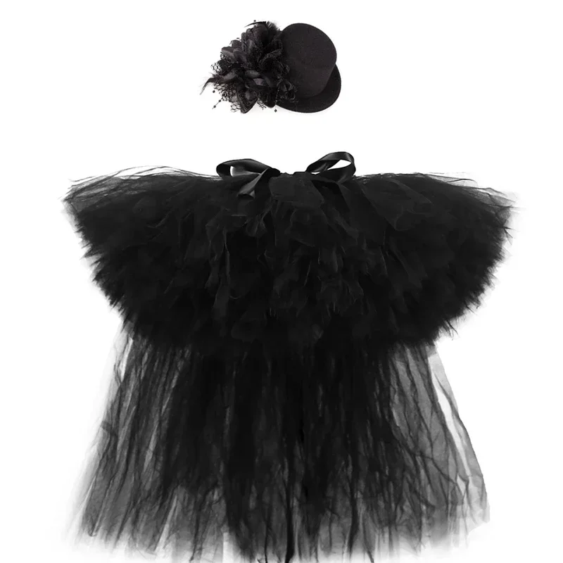 Black Tutu Skirt With Train Carnival Party Fluffy Tulle Girls Skirts Kids Halloween Unicorn Costume Toddler Baby Tutus MN3