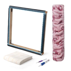 25*25cm Punch Needle Frame with Fleece Cover Gripper Strip Frame Tufting Frame with Needles Fabrics Holder Gripper Embroidery