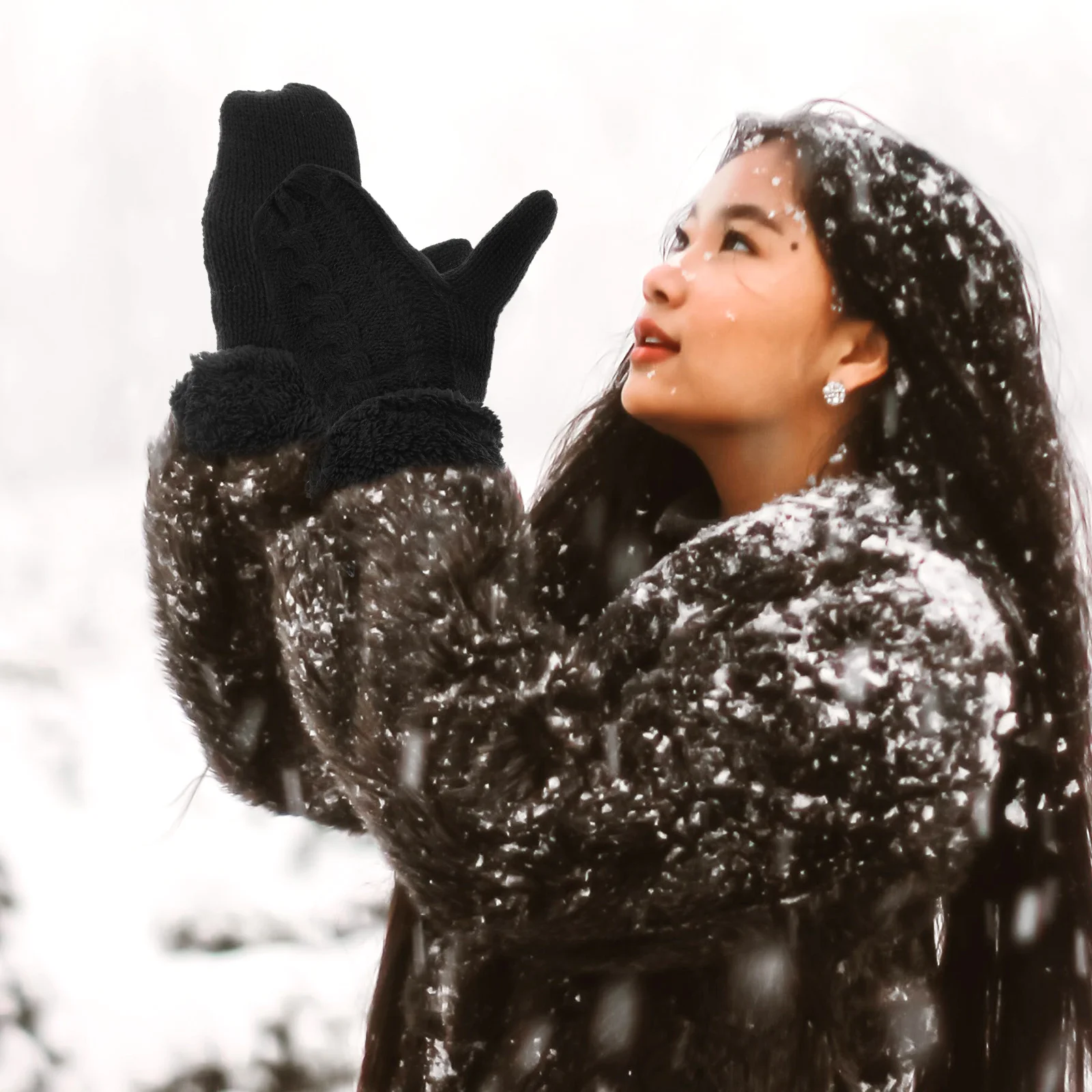 

Hand Woven Windproof Warm Thermal Knitted Stretchable For Outdoor Skiing Ice Skating Cold Weather Unisex Black Outdoor Winter
