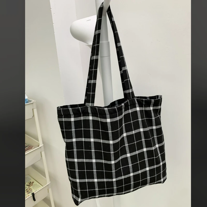 

Vintage Plaid Women's Tote Shoulder Bags Large Capacity Lightweight Ladies Shopping Bags College Girls Casual Underarm Handbags