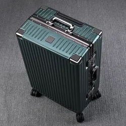 Bagage à Angle droit rétro cadre en Aluminium, sac universel à roulettes, valise en cuir de grande capacité pour voyage avec mot de passe