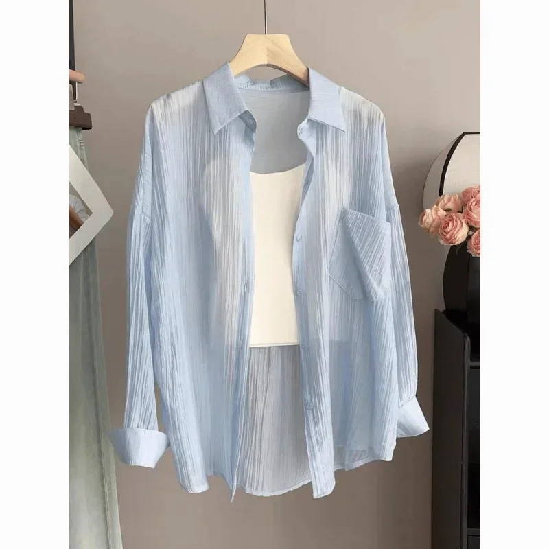 

Summer 2025 Women's Loose Long Sleeve Sun Protection Shirt French Style Single Piece Casual Fashionable Breathable Top