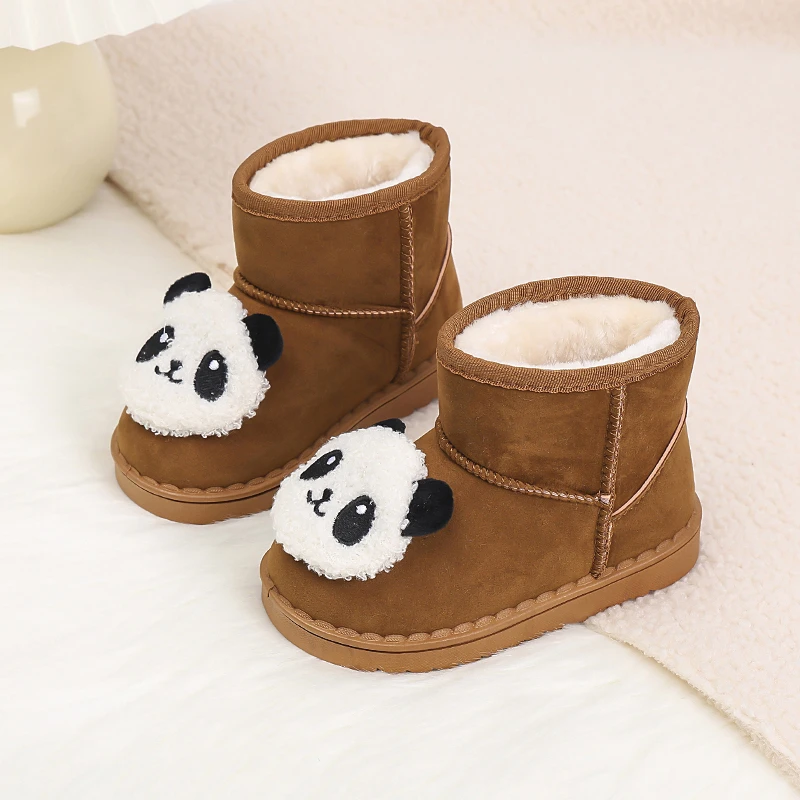 Classic Children Plush Ankle Boots for Winter Girls Boys Comfortable Snow Boots Warm Cute Panda Kid Outdoor Fashion Cotton Boots