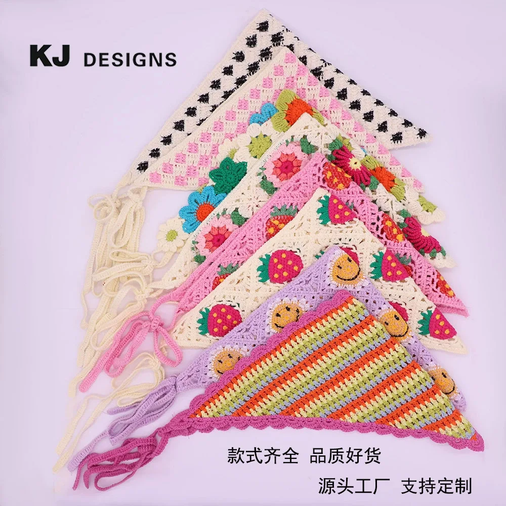 Hand Crochet Daisy Bandana - Floral Fruit Hair Scarf for Women, Boho Hair Band Summer Accessories