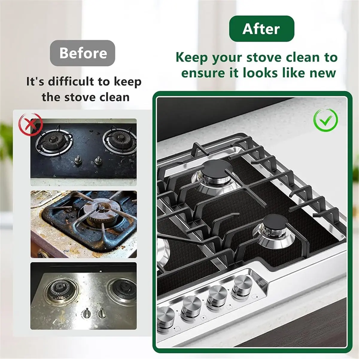 3Pcs Stove Guard for Stoves, 0.2mm Thick Heat- Stove Top Covers,Non-Stick, No-Wash Stove Oil-Proof Mat