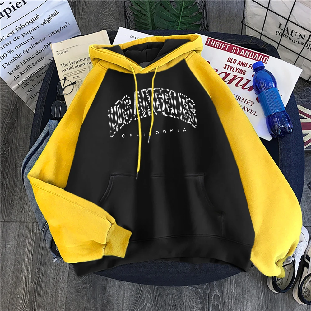 Los Angeles California Letter Print Women Hoodiestide Fashion Casual Hoody Sport Street Hoodie Loose Raglan Comfortable Hooded