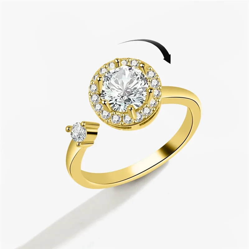 Luxuriöser Schmetterlings-Sonnenblumen-Fidget-Spinner-Ring gegen Angstzustände für Frauen, Kristallblumen-Angst-Fingerringe, Anti-Stress-Hochzeitsschmuck
