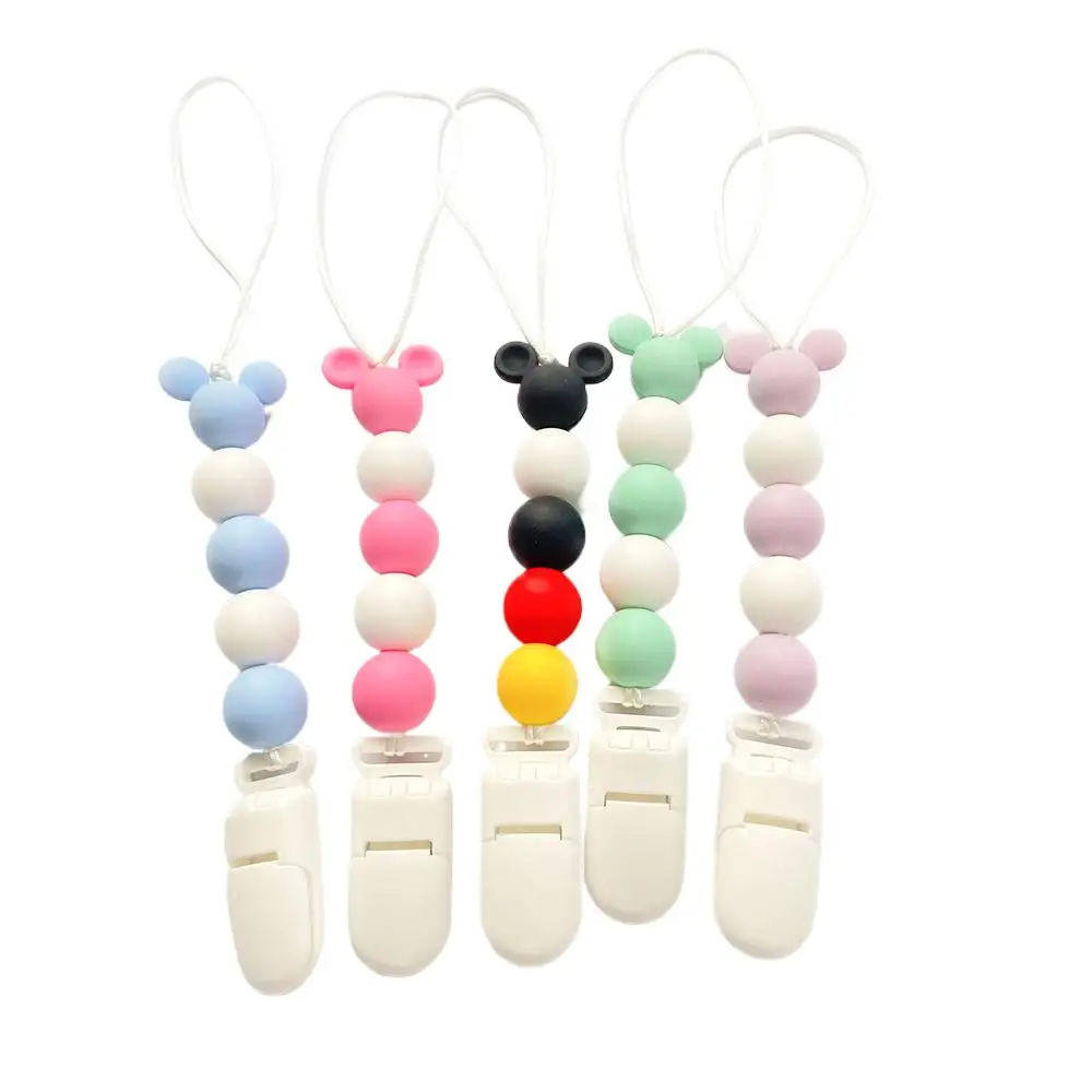 BPA-Free Silicone Mouse Pacifier Clips Anti-Drop Chain for Infants Newborn Baby Nipple Soother Anti-Lost Device