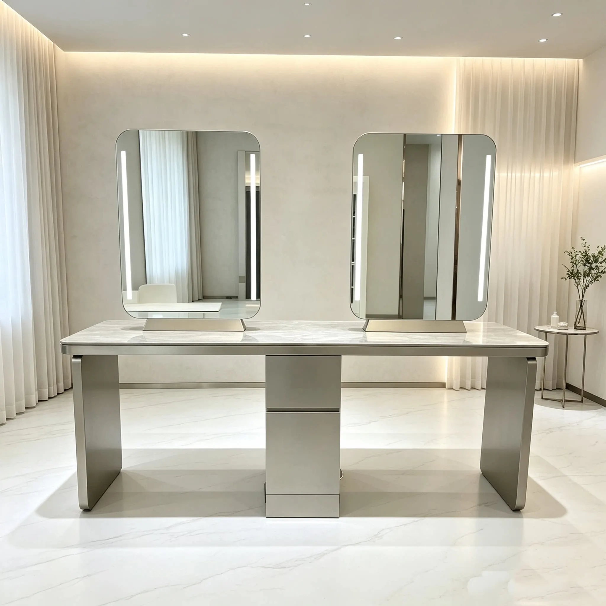 New-style Modern Minimalist Leather Salon Vanity Table Professional Perming Coloring Station Barber Mirror Lighting Factory