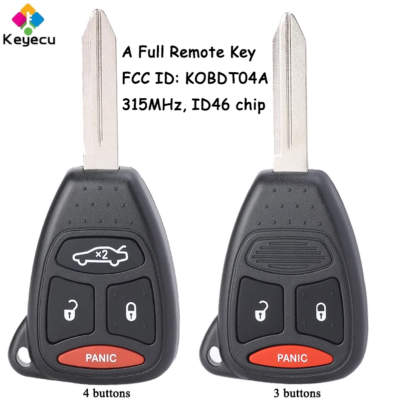 KEYECU Remote Control Key With 3 4 Buttons 315MHz ID46 Chip for Dodge Charger Durango Dakota for Chrysler Aspen 300 Fob KOBDT04A